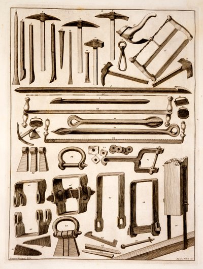 Strumenti da costruttore, inciso da Martino Schede da Francesco Rostagni